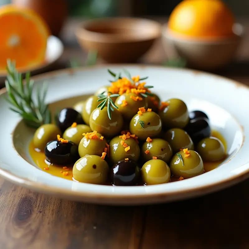 Aceitunas Alinadas con Naranja, Tomillo y Chile: Aperitivo Español Vegano y Sin Cocción