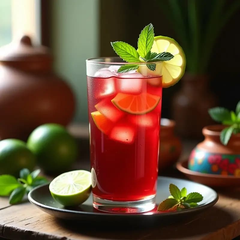 Bebida de Agua de Jamaica con Limón y Menta: Refresco Mexicano Sin Calorías