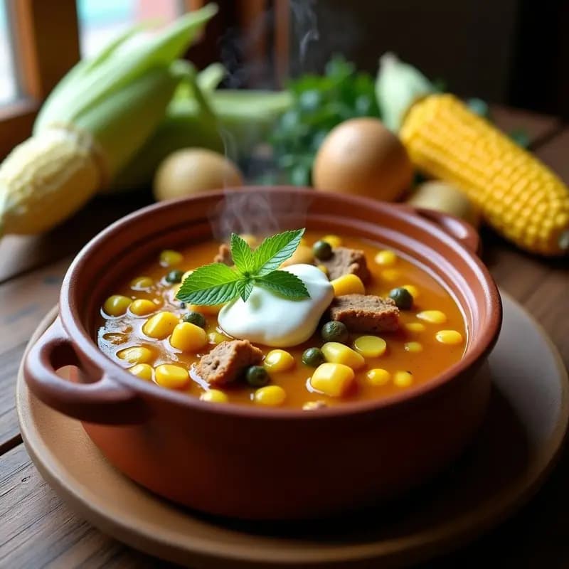 Ajiaco Colombiano con Tres Carnes: Receta Tradicional en Olla con Mazorca y Guascas