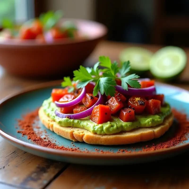 AJP de Aguacate y Jitomate: Tostada Mexicana Vegana con Chile en Polvo