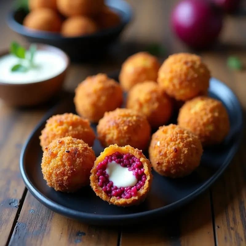 Arancini de Risotto de Remolacha y Queso de Anacardos: Aperitivo Italiano Sin Lácteos