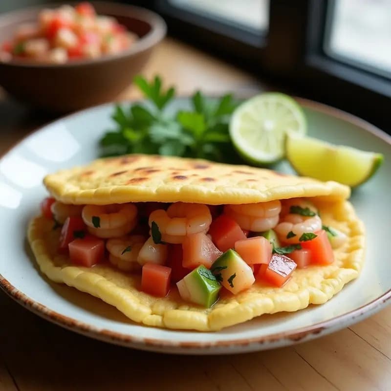 Arepa de Harina de Arroz Rellena de Ceviche de Camarones: Receta Venezolana Sin Gluten