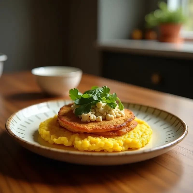 Arepa de Maíz Amarillo Rellena de Pabello Criollo: Desayuno Venezolano Auténtico