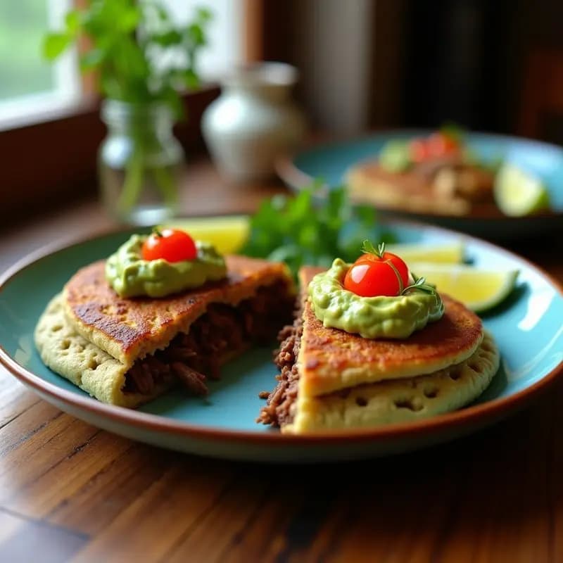Arepa de Maíz Azul con Guacamole y Carne Desmechada: Receta Venezolana Colorida y Alta en Fibra