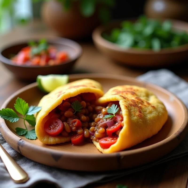 Arepa de Mandioca Rellena de Guiso de Seyitan: Receta Vegana en Airfryer