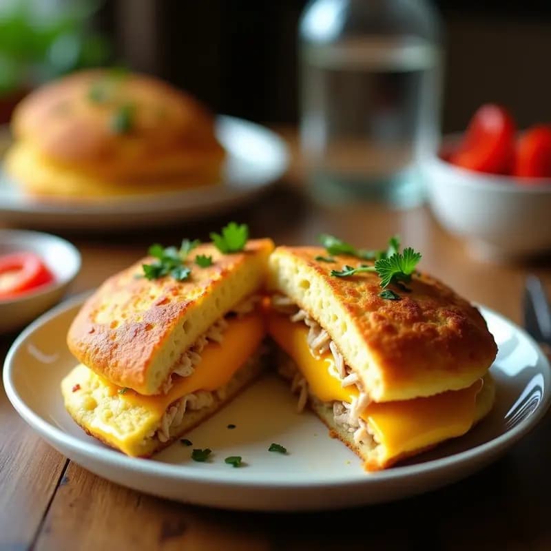 Arepa Americana Rellena de Pollo Desmenuzado y Queso Cheddar: Receta Fusion en Airfryer