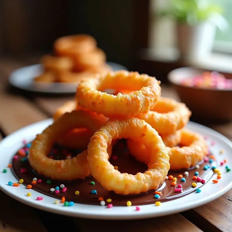 Aros de Cebolla Fritos con Cobertura de Chocolate y Sprinkles: Snack Dulce-Salado