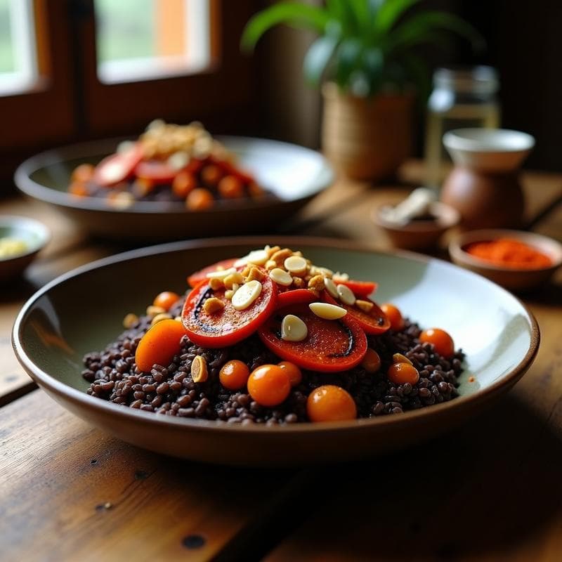 Arroz Salvaje con Champiñones Portobello y Romesco: Receta Vegana y Sin Gluten con Toque Ahumado