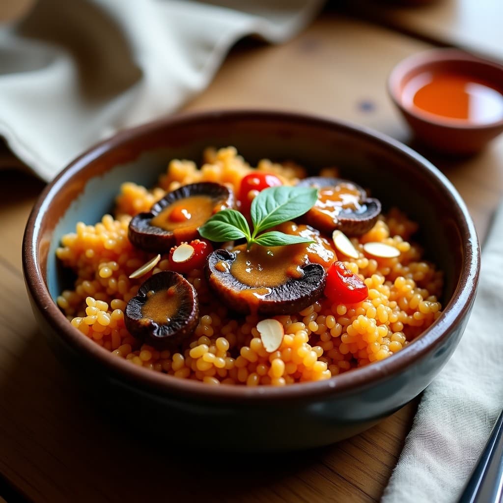 Arroz Salvaje con Setas Portobello y Romesco: Receta Catalana Vegana en Olla Express