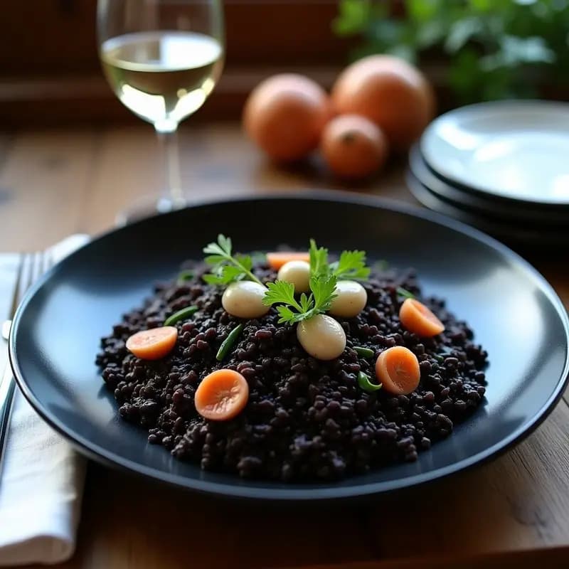 Arroz Venere con Sepia y Tinta de Calamar: Receta Italiana Gourmet en Olla Exprés