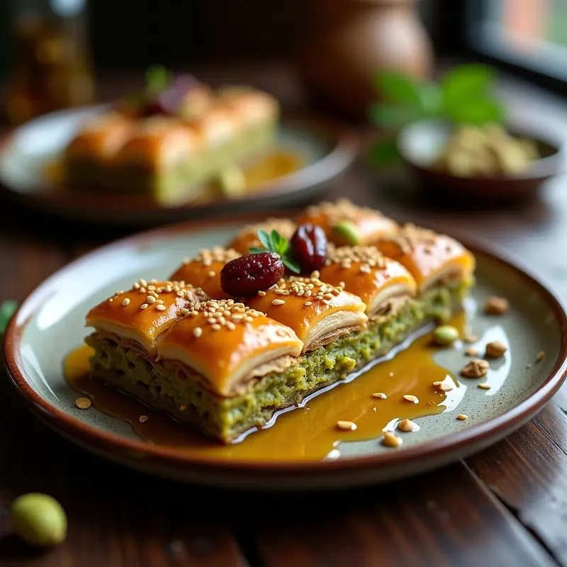 Baklava de Pistachos y Dátiles: Postre Árabe Sin Azúcar con Sirop de Stevia