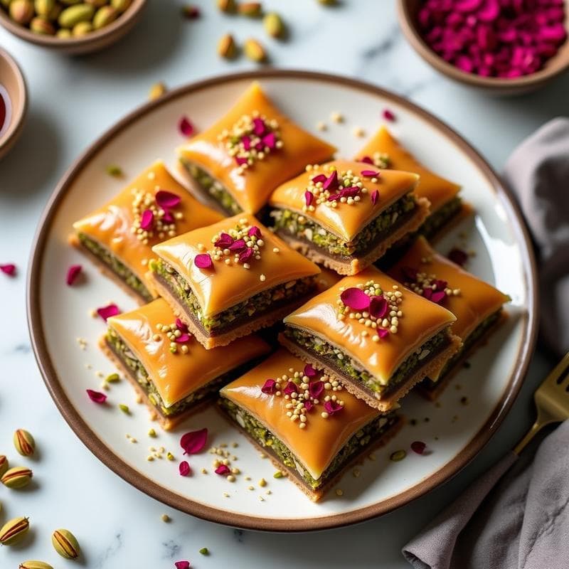 Baklava de Pistacho y Rosa con Miel de Agave: Receta Griega Vegana y Crujiente