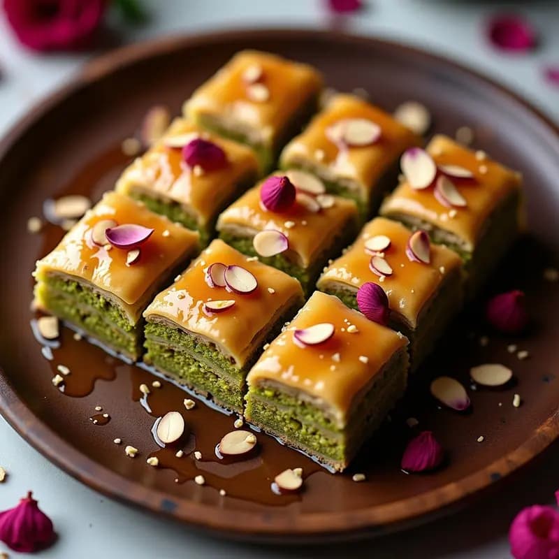 Baklava Turkó de Pistacho y Rosenwater: Postre Crujiente Sin Horno y Sin Gluten