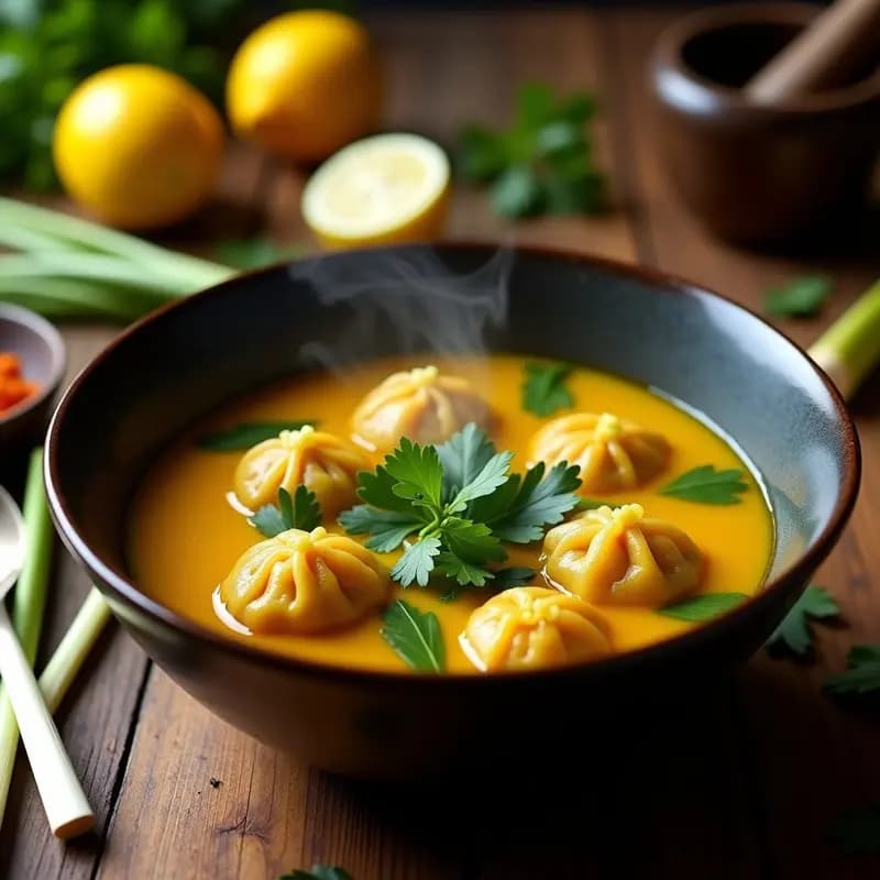 Bakso Indio de Tofu y Espinacas en Caldo de Lemongrass: Sopa Vegana y Reconfortante
