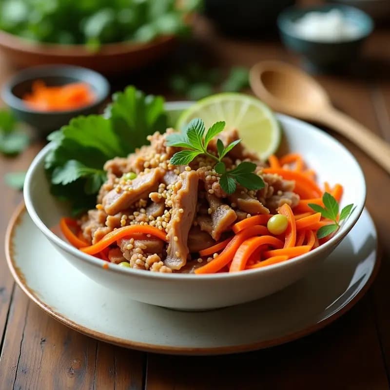Banh Mi Bowl con Cerdo Desmenuzado y Pickles de Zanahoria: Receta Vietnamita Sin Pan