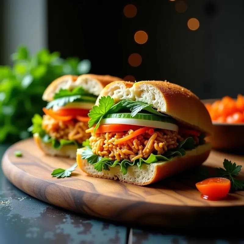 Banh Mi de Jackfruit y Encurtidos Veganos con Pan de Arroz: Sándwich Vietnamita Sin Gluten