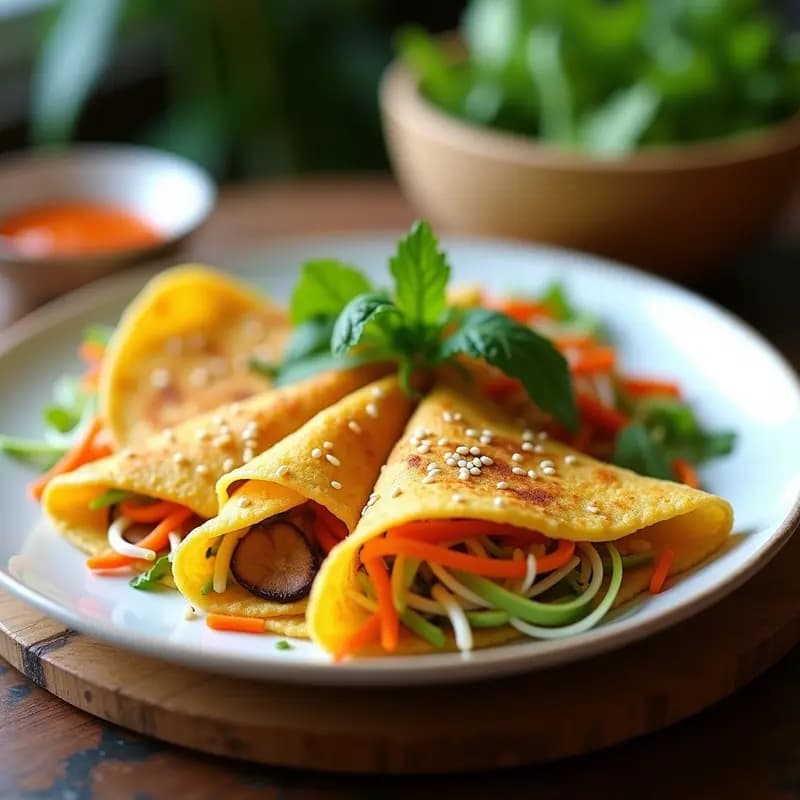 Banh Xeo Vietnamitas con Harina de Garbanzo y Brotes de Soja: Crepes Crujientes Veganas