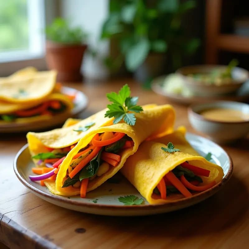 Banh Xeo Vegano: Crepes Vietnamitas de Cúrcuma y Frijoles Mungo con Verduras