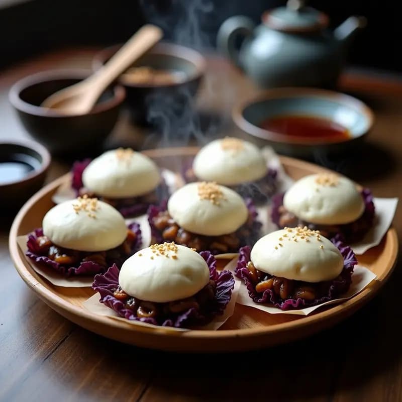 Bao buns vaporizados de champiñones shiitake y cebolla negra: Receta china vegana y umami