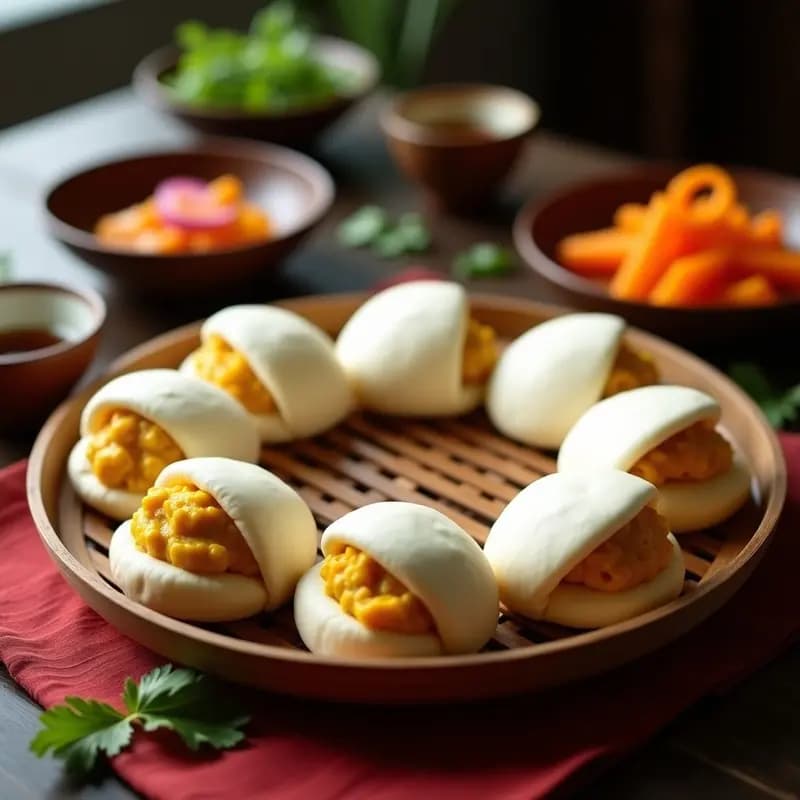 Bao Buns de Pollo al Curry con Encurtiidos de Zanahoria: Receta China en Vaporera