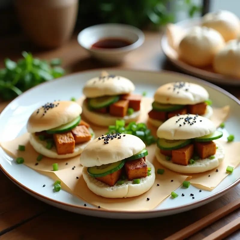 Bao Buns de Tofu Teriyaki y Pepino: Receta Taiwanes Vegana en Airfryer con Masa Esponjosa