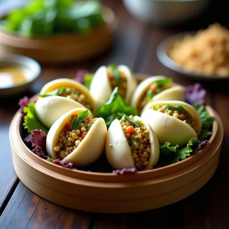 Bao Buns al Vapor con Relleno de Pollo al Curry Verde: Receta Tailandesa en 20 Minutos