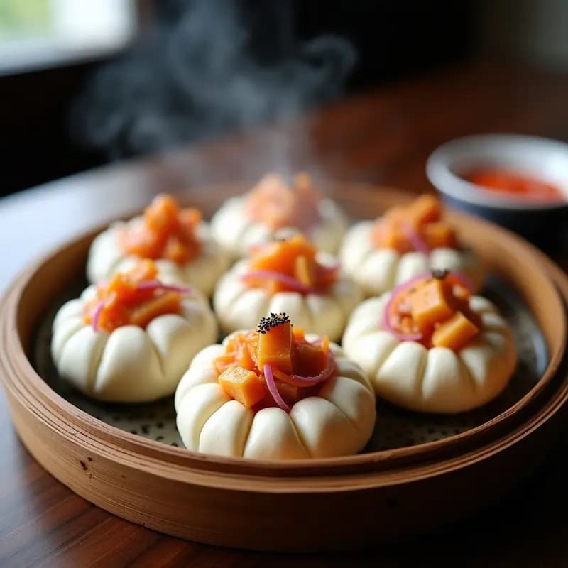 Bao Buns Veganos: Panecillos al Vapor Rellenos de Tempeh y Kimchi de Col