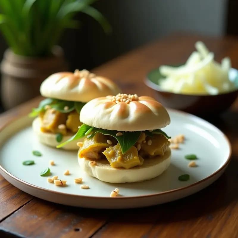 Bao de Pollo al Curry Verde y Encurtidos de Daikon: Receta China-Tailandesa en Vapor