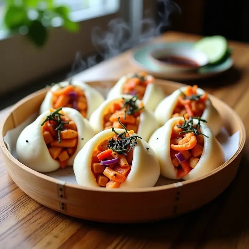 Bao de Tofu y Kimchi: Bollos al Vapor Coreanos Veganos y Picantes