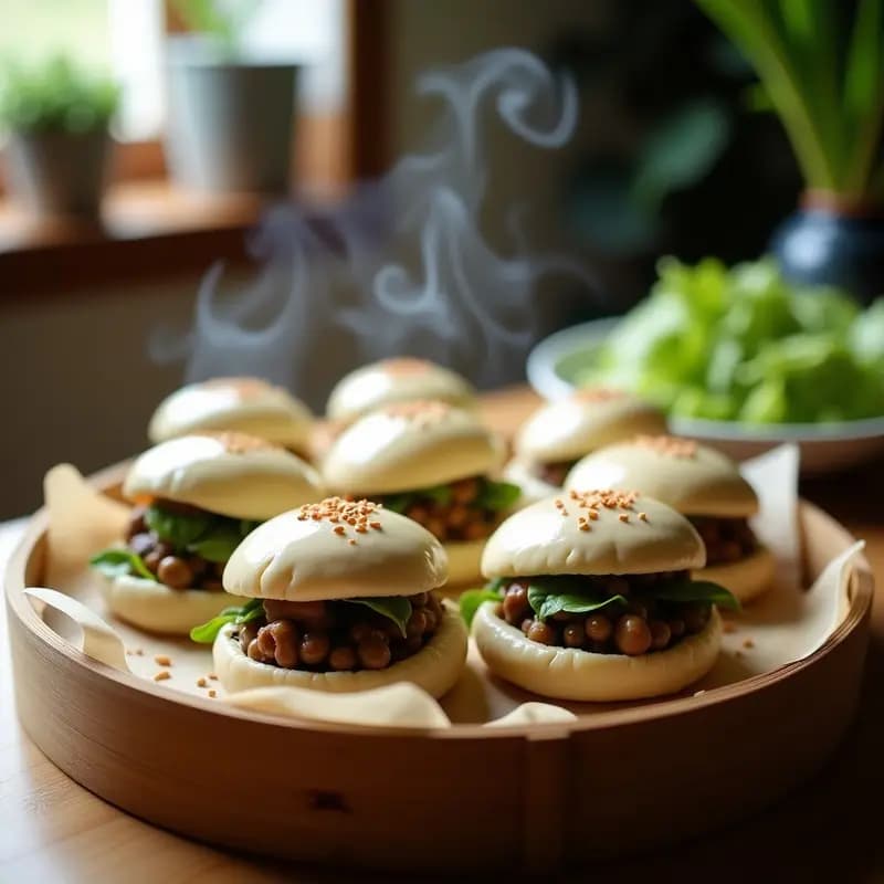 Bao Vegano de Champiñones y Lechuga: Bollos al Vapor Chinos con Relleno Umami