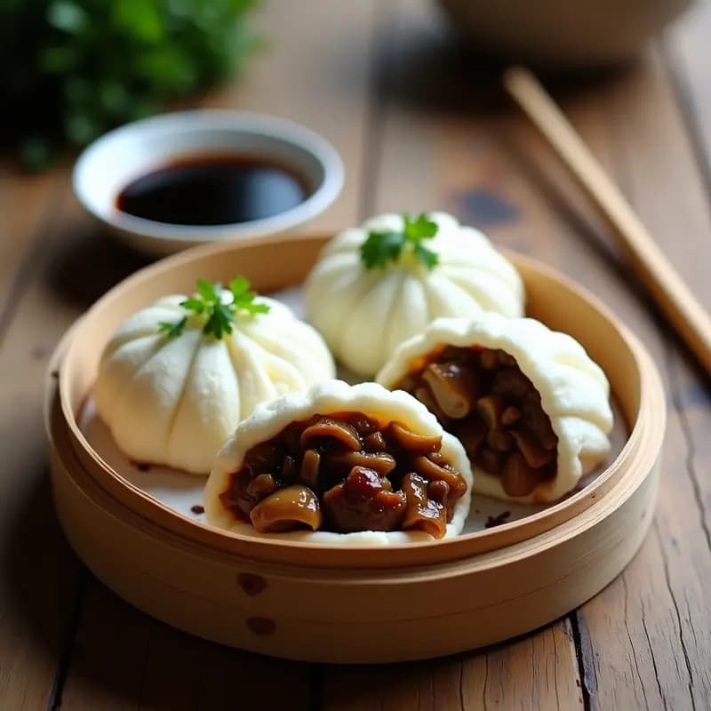 Bao Vegano de Champiñones y Cebolla Caramelizada: Panecillos Chinos al Vapor