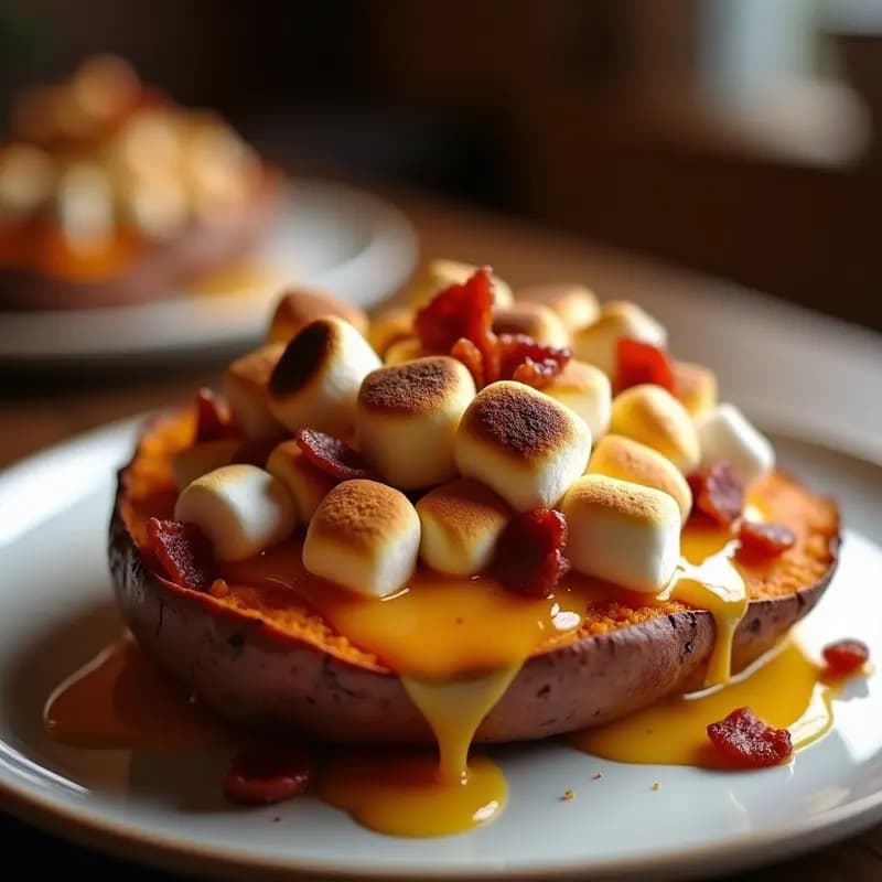 Batata Asada con Marshmallows y Bacon: Receta Americana Dulce-Salada