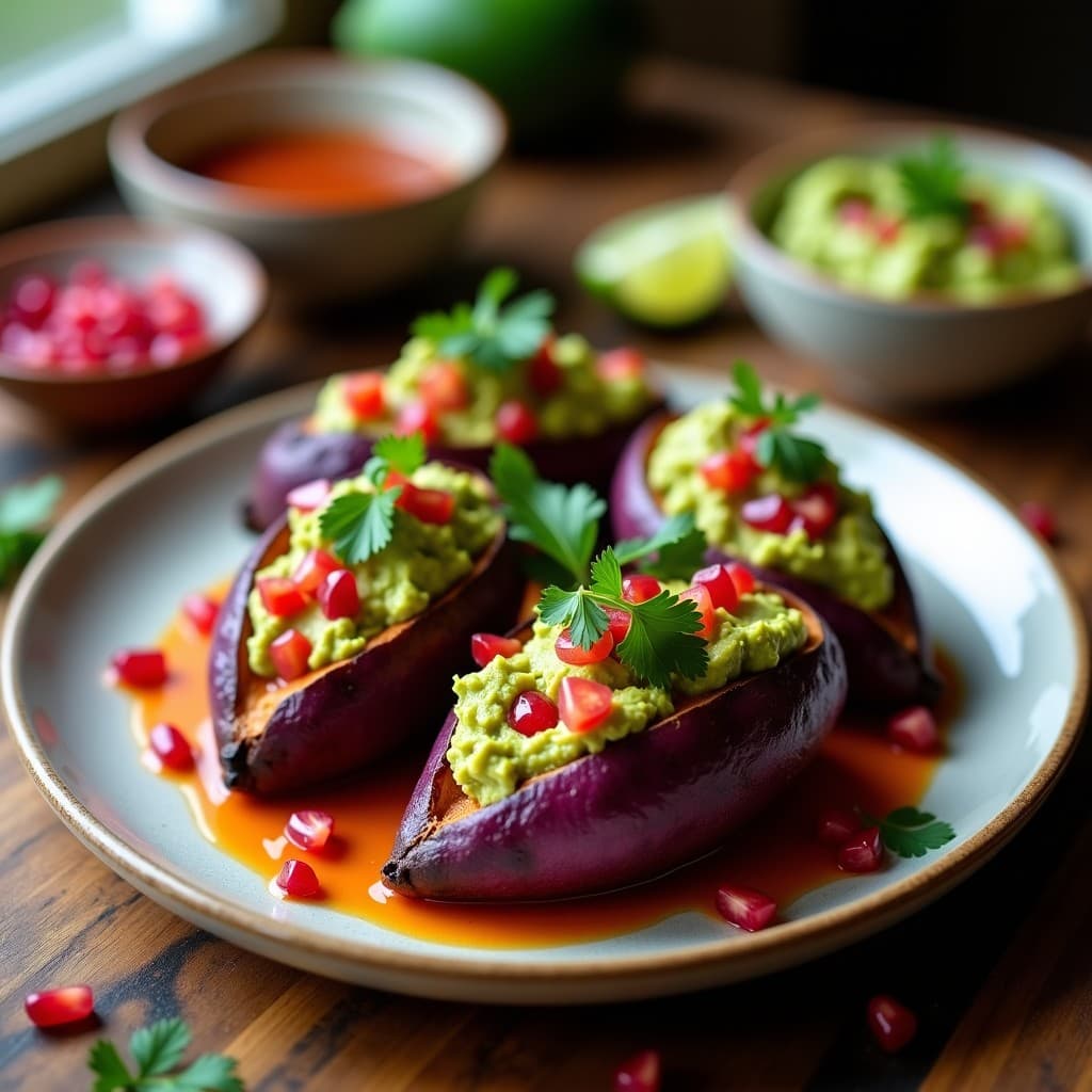 Batata Morada Asada Rellena de Guacamole y Salsa de Chipotle: Receta Mexicana en Airfryer