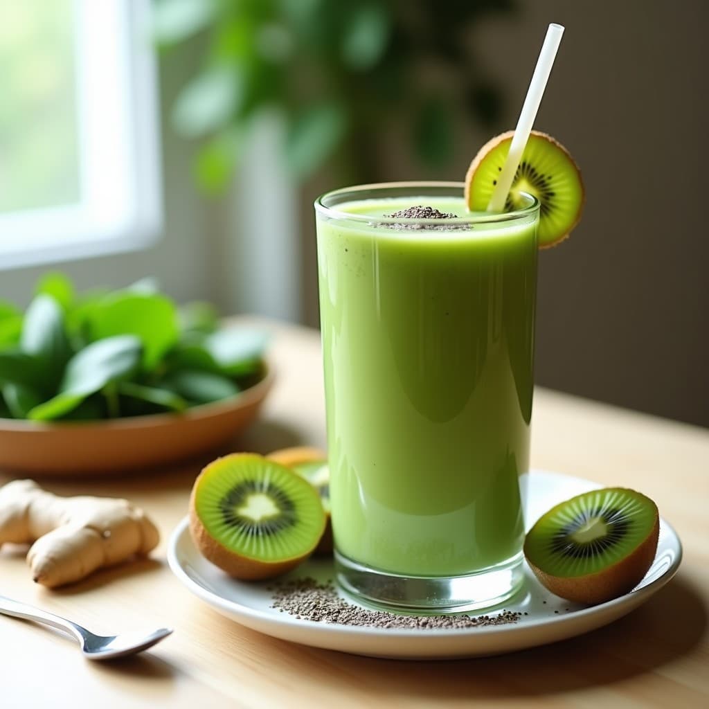 Batido de Espinaca, Kiwi y Jengibre con Proteína de Guisante: Bebida Desintoxicante Alta en Nutrientes