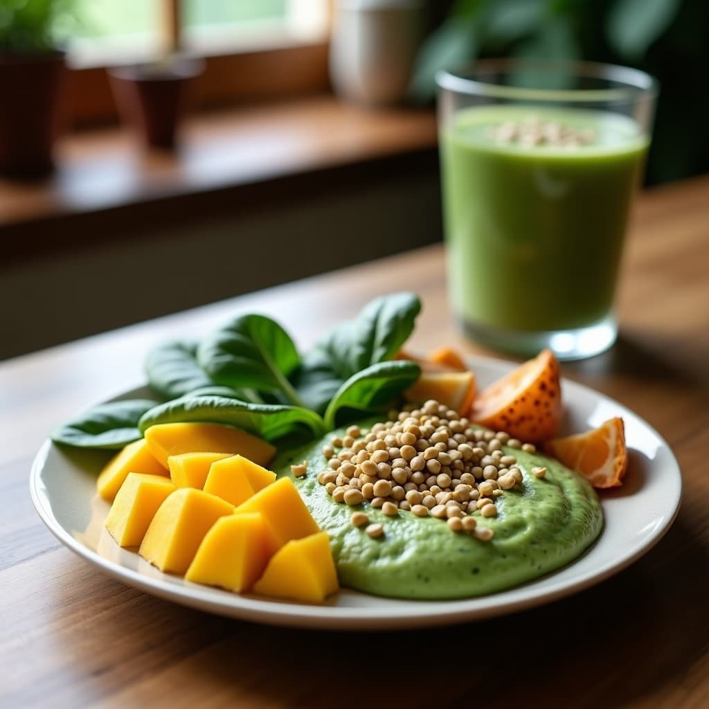 Batido de Espinaca, Mango y Coco con Proteína de Guisante: Smoothie Vegano Post-Entreno