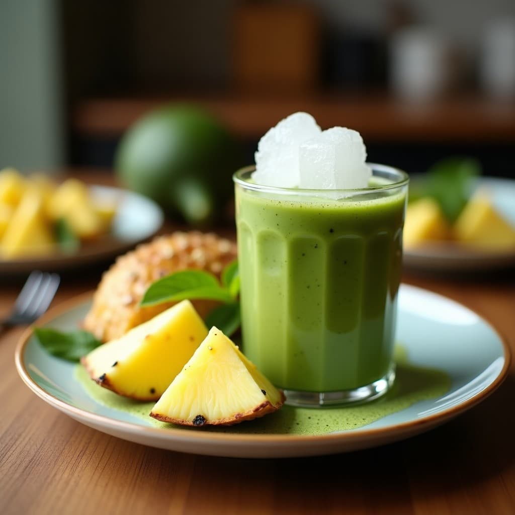 Batido de Espirulina, Piña y Coco con Hielo de Matcha: Bebida Energética Superfood