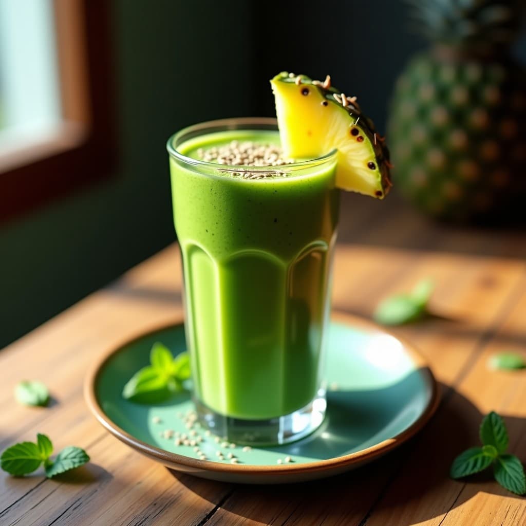 Batido de Espirulina Piña y Jengibre con Semillas de Cáñamo: Bebida Superalimentos en 5 Minutos