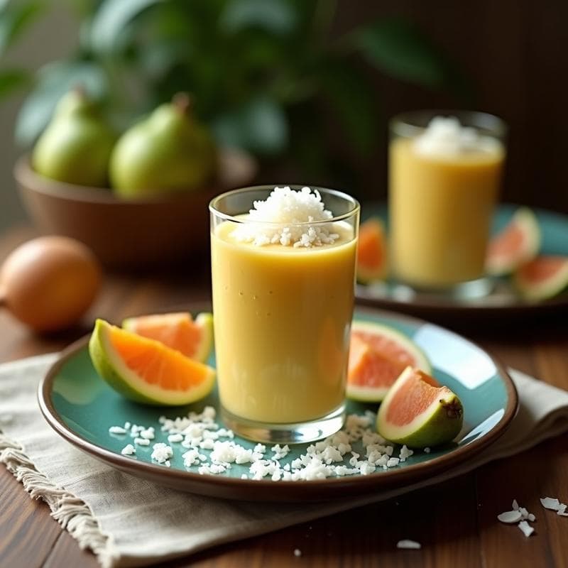 Batido de Guayaba y Chía con Topping de Coco Rallado: Bebida Tropical Sin Lácteos en 5 Minutos
