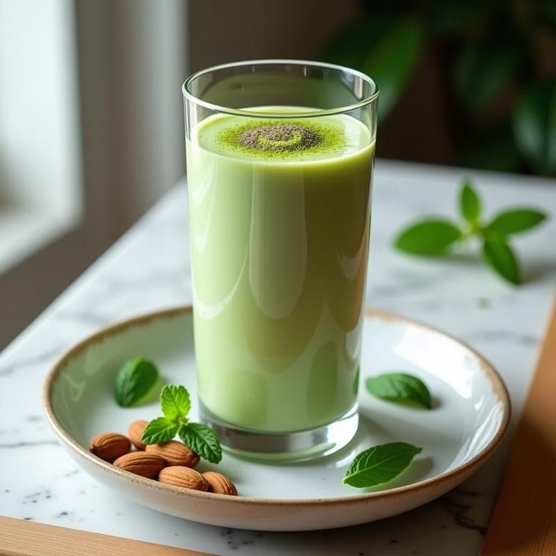 Batido de Matcha y Almendras con Gelatina de Chía: Bebida Keto Energizante y Detox