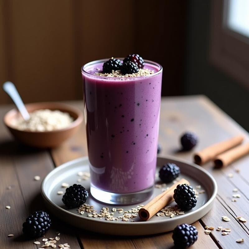 Batido de Moras y Avena con Semillas de Chía: Desayuno Vegano y Alto en Fibra
