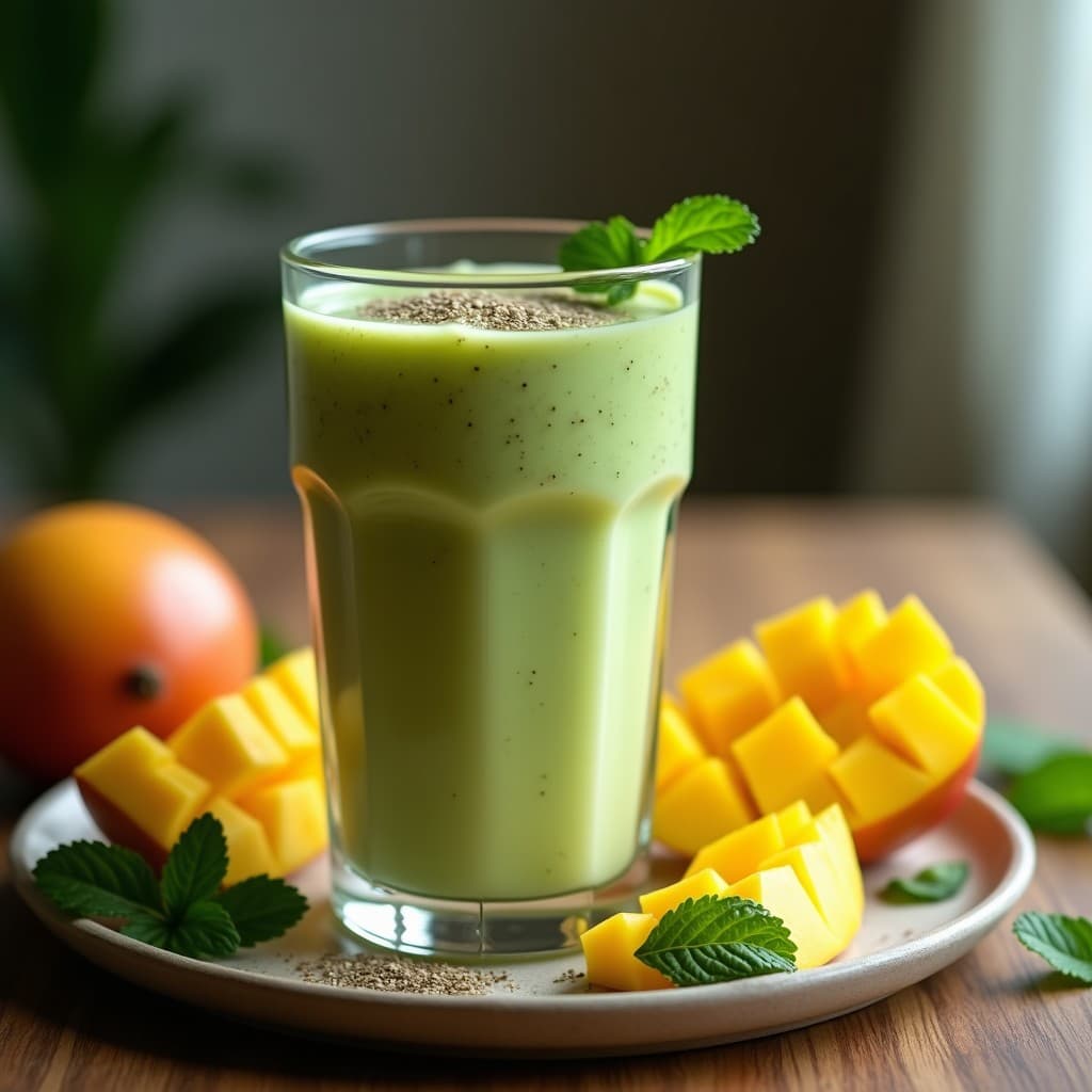 Batido de Moringa y Mango con Leche de Anacardos: Bebida Superalimento Sin Azúcar