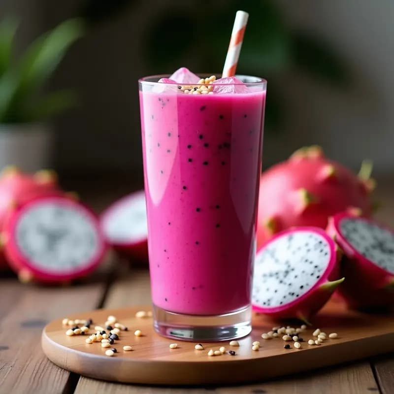 Batido de Pitahaya y Yogur de Soya: Bebida RosaVibrante Detox con Semillas de Sésamo