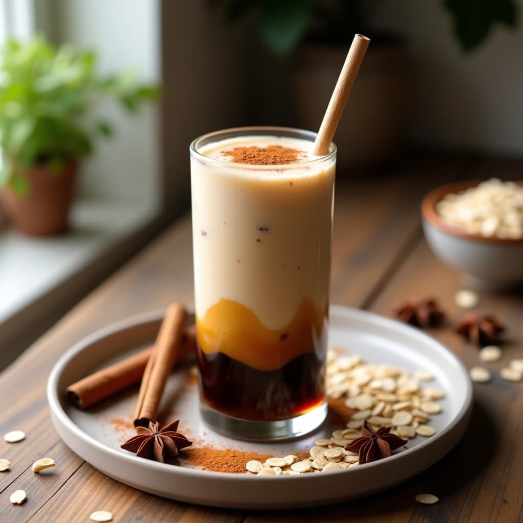 Bebida de Avena con Especias de Chai y Hielo de Café: Batido Vegano Energético para el Verano