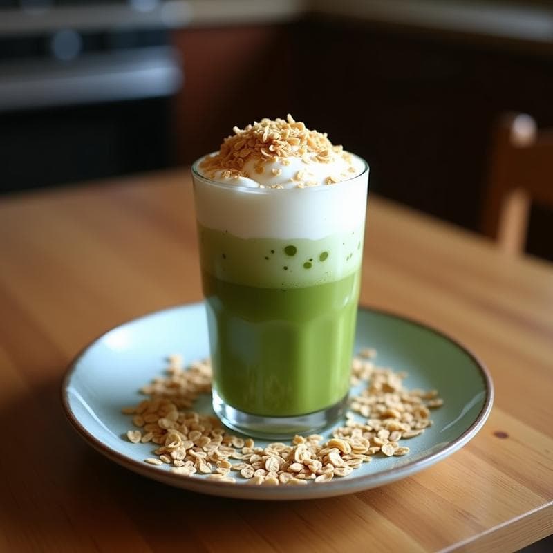 Bebida de Avena y Matcha con Espuma de Coco: Café Vegano Sin Azúcar para Energía