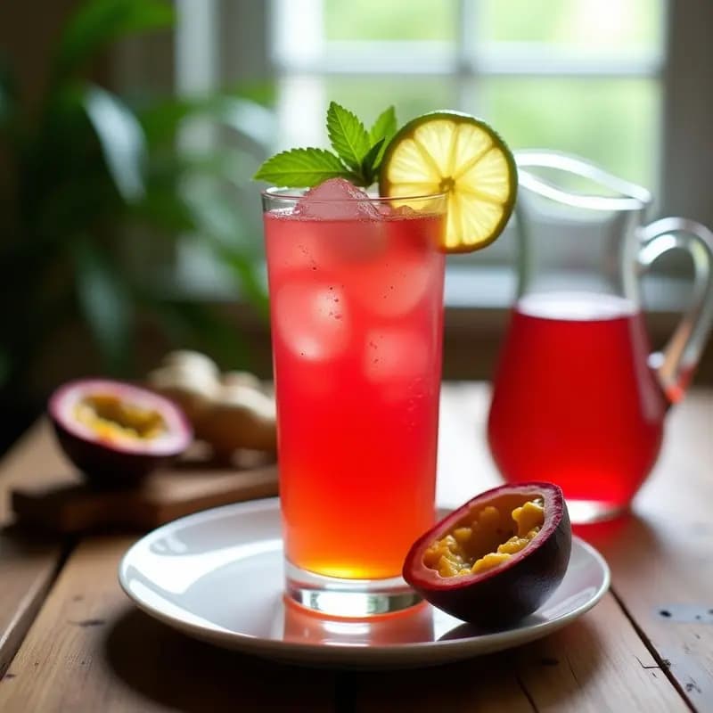 Bebida de Rosa de Jamaica y Maracuyá con Jengibre Fresco: Refresco Latino Sin Azúcar