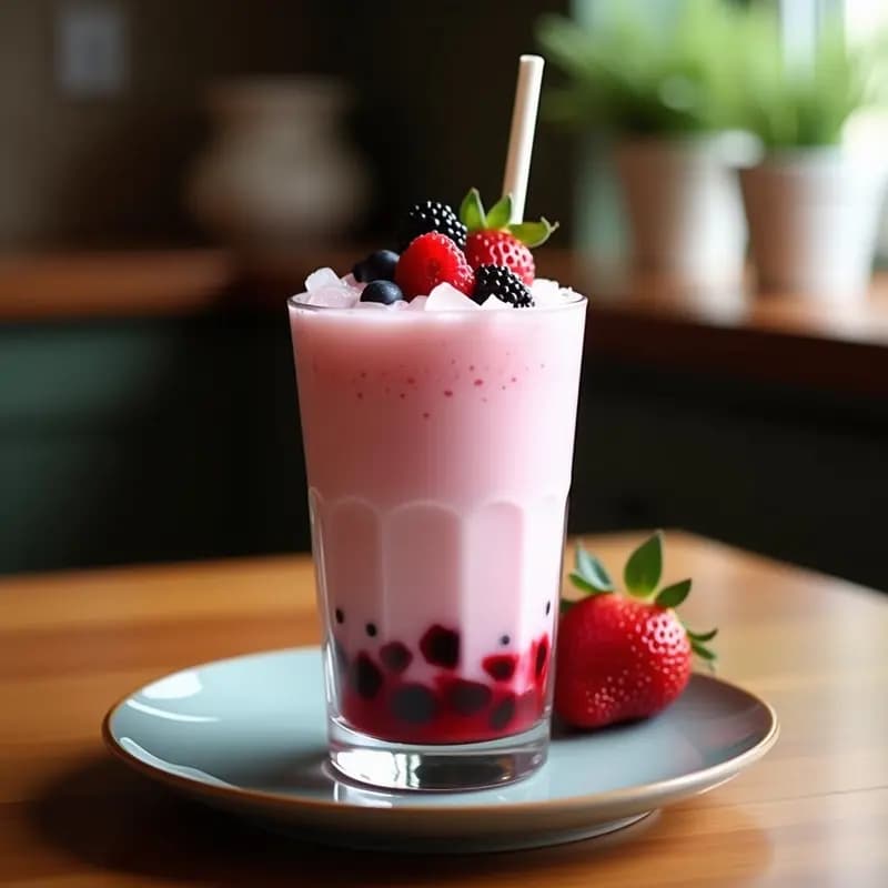 Bebida de Té de Burbujas con Leche de Coco y Frutos Rojos: Cóctel Sin Alcohol Taiwánes