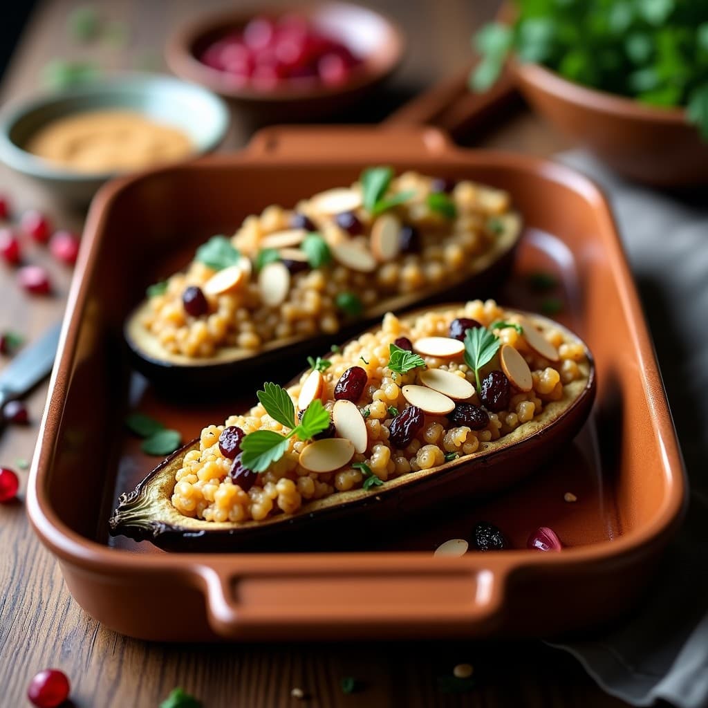 Berengenas al Horno Rellenas de Quinoa y Pasas: Receta Persa Vegana y Sin Aceite