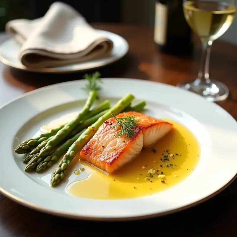 Beurre Blanc de Salmón y Espárragos Blancos: Receta Francesa Elegante con Vino Chardonnay