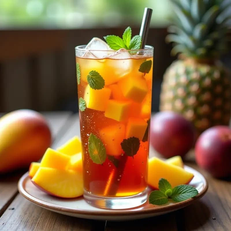 Beverly Hills Iced Tea con Frutas Tropicales y Hierbabuena: Bebida Americana Refrescante y Sin Alcohol