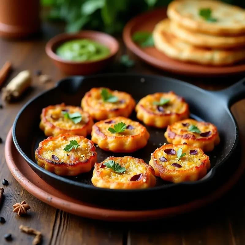 Bhaji de Cebolla y Ajo: Pan Indio Sin Gluten en Sartén con Especias Auténticas